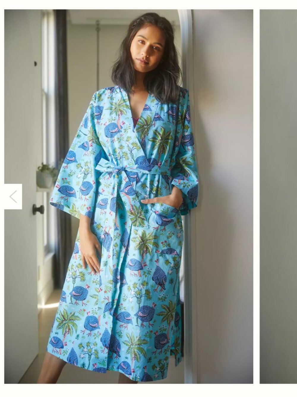 Printfresh Organic Cotton Guinea Hens Belted Robe Blue Size Small / Medium
